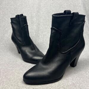 Karl Lagerfeld Black Leather Ankle Boots Bootie Western Womens 11 Cowgirl